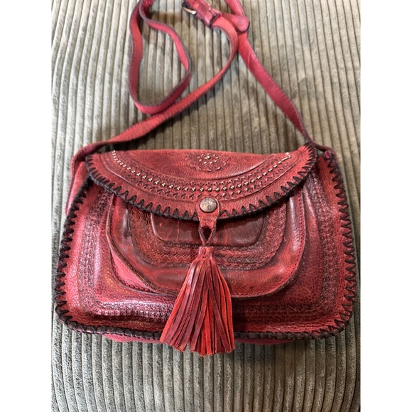 Patricia Nash Leather Crossbody‎ Embossed Bag Red Purse Handbag with Tassel Boho - Picture 2 of 15